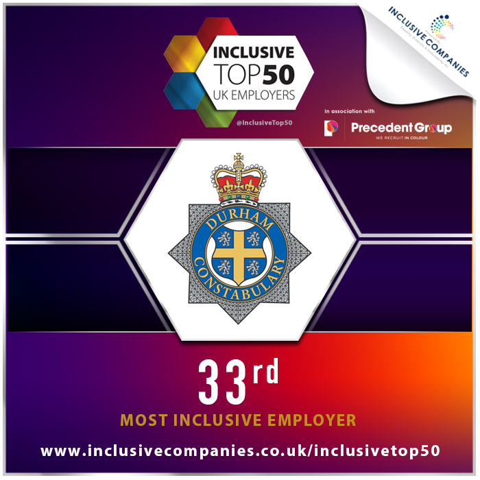 Joining the Inclusive Companies Membership for the first year in 2020, <a href="/DurhamPolice/">Durham Constabulary</a> have successfully ranked on The #IT50 UK Employers List 2020/21, officially placed at #33! Congratulations Durham Constabulary!! #IT50 #InclusiveTop50 #InclusiveEmployer