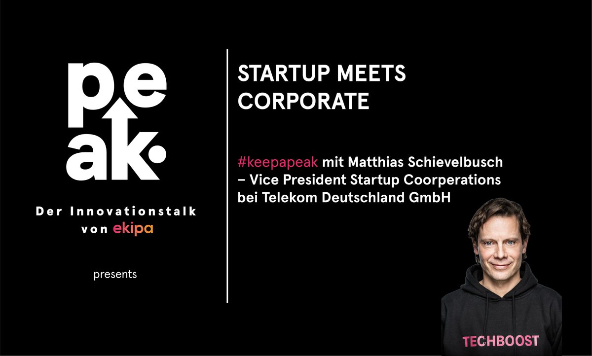 ekipa_de's tweet photo. #keepapeak mit Matthias Schievelbusch, Vice President Startup Cooperations bei #Telekom Deutschland GmbH. In der neuen Folge #peak sprechen Justin und Matthias über das Thema „Startups meets Corporate“.
Jetzt seid ihr gefragt! Stellt eure Fragen via hello@ekipa.de!
@TelekomBoost https://t.co/MK79nLzkwf