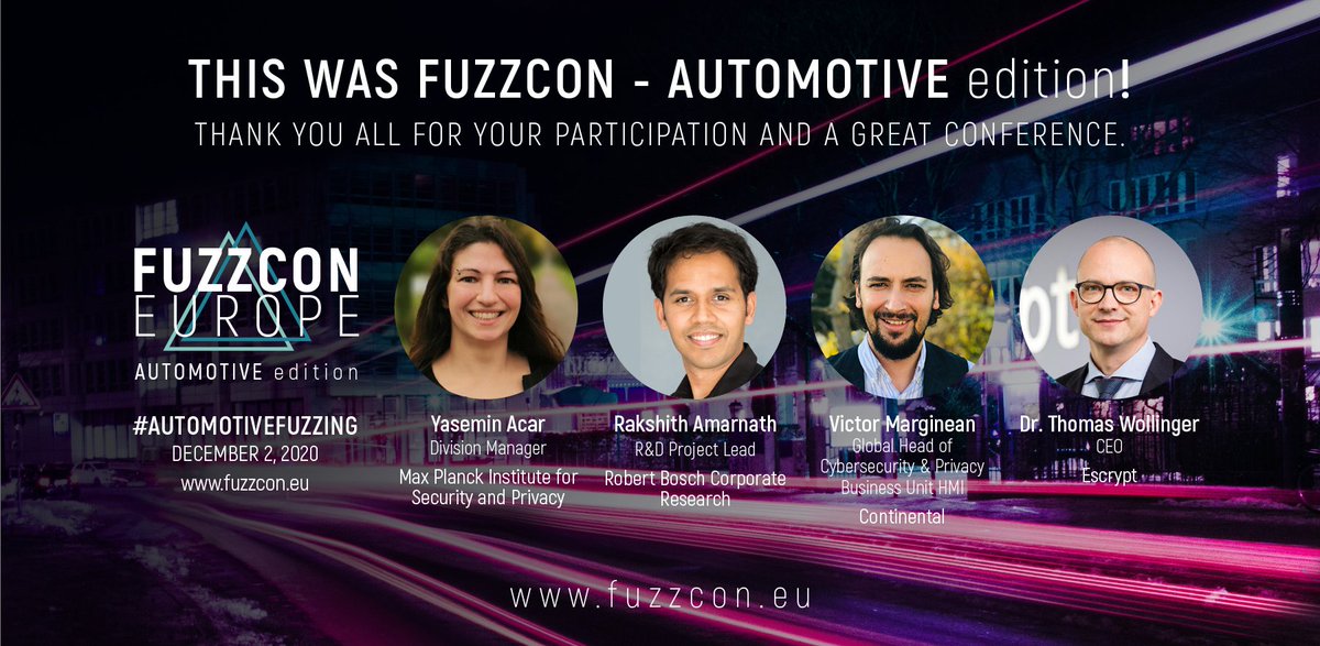 CI_Fuzz's tweet image. Thank you all for yet another amazing #FuzzCon!🙌

We are already looking forward to the next one.

If you did not make it today, just stay in touch.
All recordings and slides will be made available soon.📺

Enjoy the rest of your day and remember to #fuzzyoursoftware!