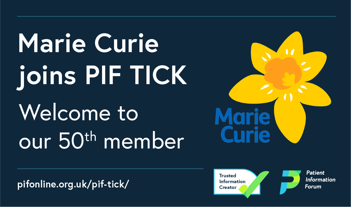 Exciting news to report! <a href="/mariecurieuk/">Marie Curie</a> has become the 50th organisation to sign up to the #PIFTick scheme. The milestone was reached last week and we now have more than 50 members, with <a href="/Blisscharity/">Bliss Baby Charity</a> and <a href="/dipexcharity/">The Dipex charity</a> also joining in the past week. pifonline.org.uk/news/pif-tick-…