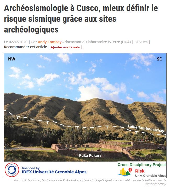 RisquesMajeurs's tweet photo. 📌#Article_CDPRisk #2/7 ➡️Andy Combey, doctorant #ISTerre : Comment les dommages du bâti historique contribuent-t-il à affiner la connaissance de l'aléa et du #risque #sismique ? Un zoom sur l'#archéosismologie à Cusco, au Pérou
👉A lire : https://t.co/zvqrrdV2OJ https://t.co/0yVwR7J5FM