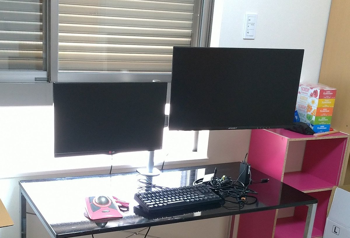 むいにゃん 今年買ってよかったもの Amazonベーシックのモニタアーム デュアル 実態はエルゴトロンのlxという定番アームのoem 本家より保証期間が短くなるけどめっちゃ安い デュアルで安いやつだと左右の高さを別々に調整できなくて3枚目みたい