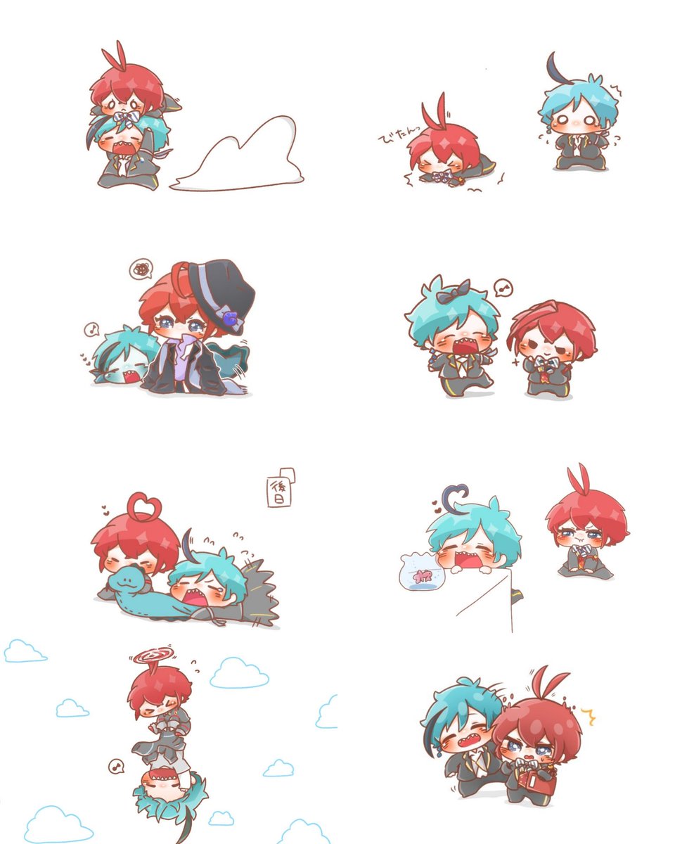 multiple boys chibi 2boys red hair blush hat male focus  illustration images