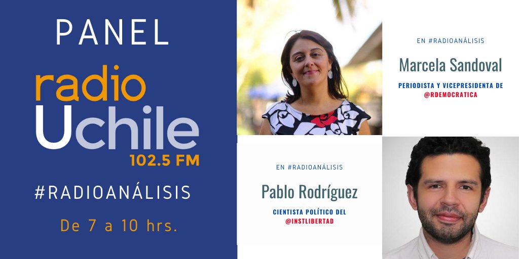AHORA en el panel de #Radioanálisis conversamos con la periodista y vicepresidenta de <a href="/RDemocratica/">Revolución Democrática</a>, Marcela Sandoval (<a href="/Marce_Sandoval_/">Marcela Sandoval Osorio</a>) y el cientista político del <a href="/InstLibertad/">Instituto Libertad</a>, Pablo Rodríguez (<a href="/mpablor/">Pablo Rodríguez N.</a>). 

¿Dónde?

📻 102.5 FM
💻 radio.uchile.cl
