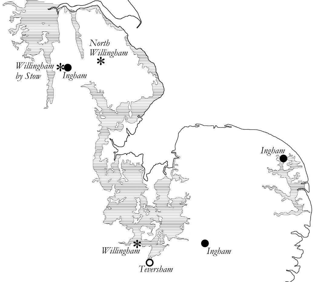 This new section then goes on to discuss names like Willingham in Lincolnshire, OE *Wifelingahām, a name that possibly denotes the estate of cultic group under the leadership of a pagan priest… (Pics: map of relevant place-names & a woodland portal in Willingham Woods, Lincs).