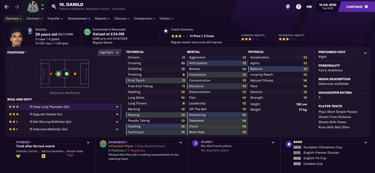 TRANSFERS IN - Summer 21/22Then central & attacking midfield:Nikola Moro (MC) - £11mLovro Majer (MC/AMC) - £7.5mJean Pierre (MC/AMC) - £12.5mDanilo (MC) - Free Transfer #NUFC  #FM21  