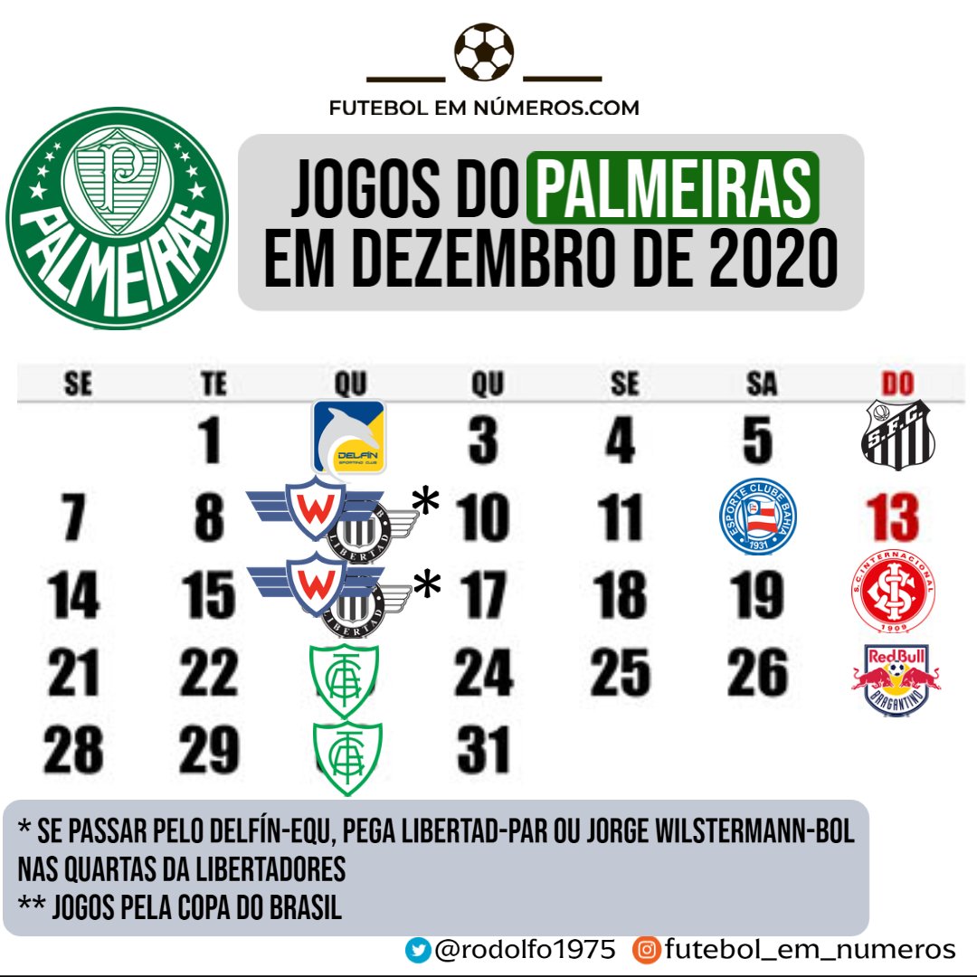 Rodolfo Rodrigues on X: Calendário de jogos do Palmeiras em dezembro de  2020  / X