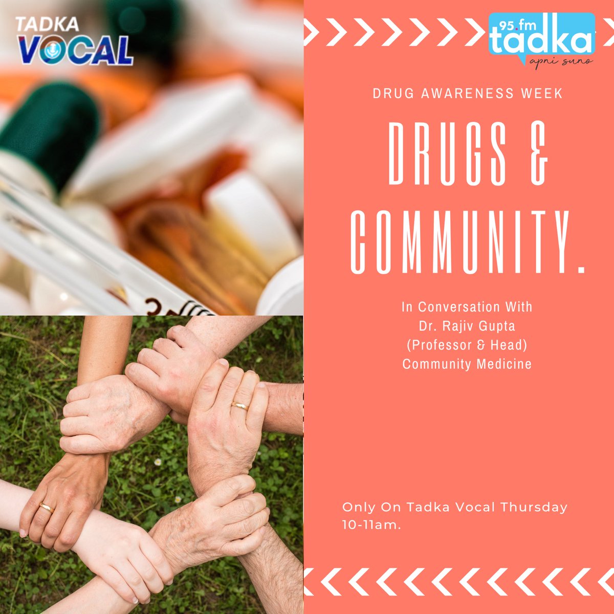 Tadka_RJNitish's tweet photo. #Drugs & The #Community: In Conversation With Dr. Rajiv Gupta (Professor & Head), Department Of Community Medicine. In #tadkavocal On #jammulocal Thursday 10-11am.
@fm_tadka @RJNASIROFFICIAL
#apnisuno
#rjnitishofficial https://t.co/j8QmRi0Yae