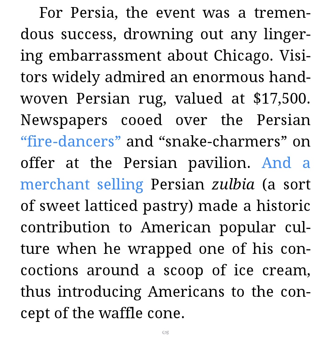 FaghihiRohollah's tweet photo. In 1904, a merchant selling Persian zulbia (a sort of sweet latticed pastry) made a historic contribution to American popular culture when he wrapped one of his concoctions around a scoop of ice cream, thus introducing Americans to the concept of the waffle cone. https://t.co/FMLl7Q2q2Y