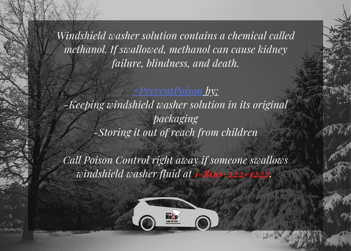MNpoisoncenter's tweet photo. Windshield washer is VERY dangerous if swallowed. Learn more about windshield washer safety here:https://t.co/sdaSDeUAiq
#PreventPoison #WinterSafety #WindshieldWasher https://t.co/A7W3zqp5hH
