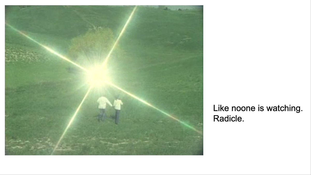 We started with a team BRAIN BLAST where everyone designed some ~*radicle posters*~. This helped us get a sense of what the brand was from those working on it (not just the designers). Could do a whole thread on this, it was really great ( to  @lftherios for the idea).