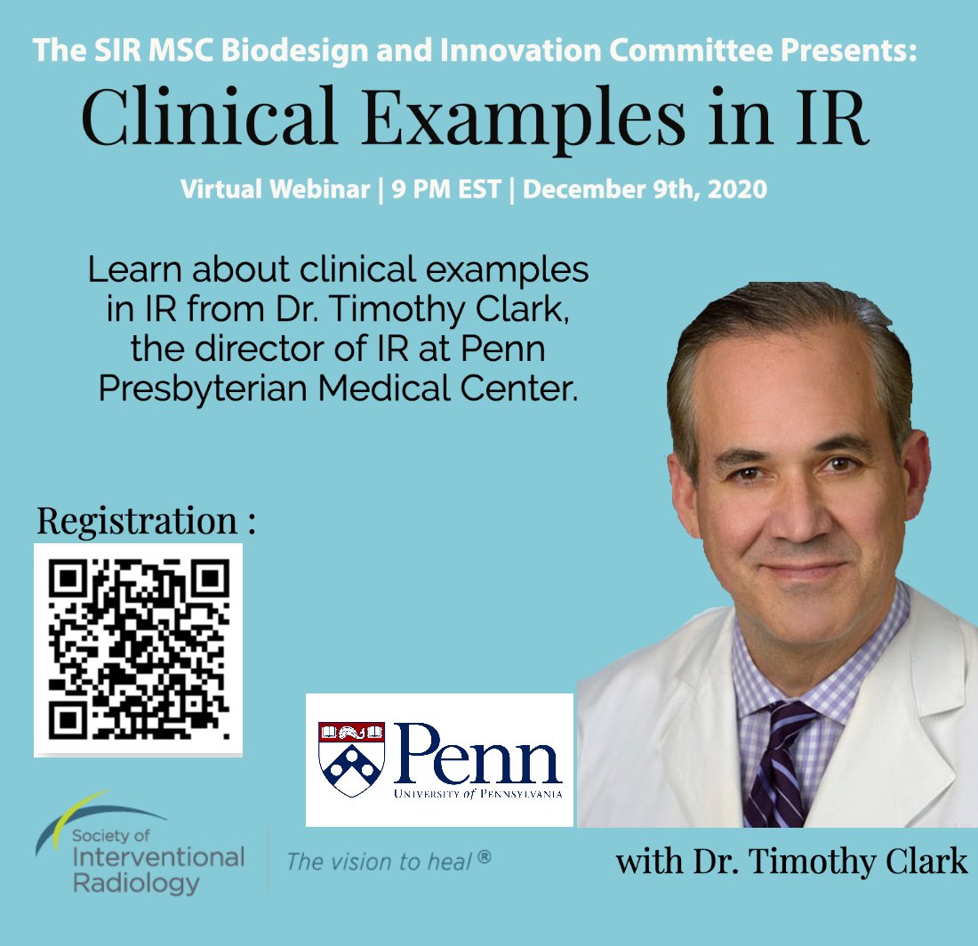 Join us on 12/9 at 9PM EST to hear from Dr. Timothy Clark, the Medical Director of Forge Medical, share about his experiences in biodesign and the path he took to bring his product to market! 

Registration: bit.ly/2Vqmj5a

#MSCBiodesign20 #VIR #IR #SIR