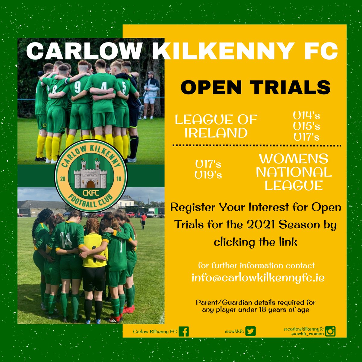 Carlow Kilkenny F C Carlow Kilkenny Fc Are Delighted To Announce That We Have Added U19s Wnl And U14 Boys League Of Ireland Squads Will Compliment Our U17s Wnl And U15s