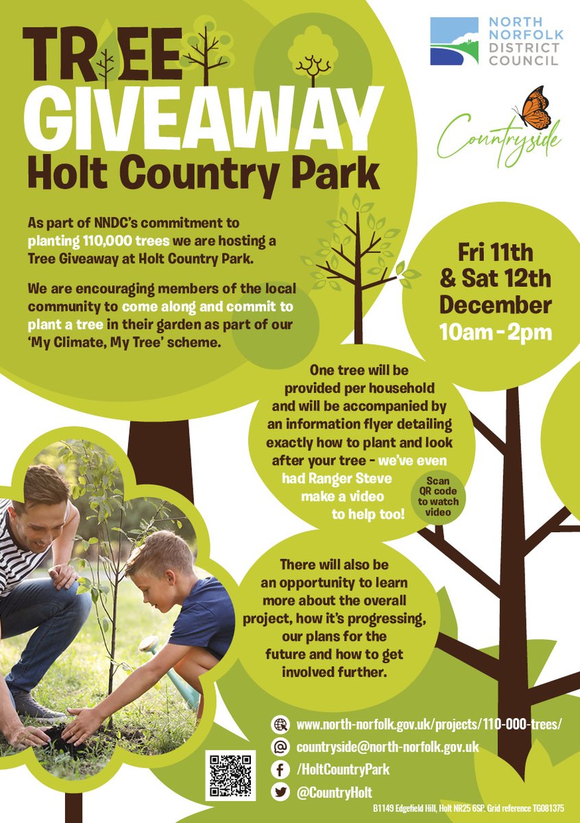 North Norfolk District Council (@northnorfolkdc) on Twitter photo TREES: We're so excited to be having a Tree Giveaway in <a href="/CountryHolt/">Holt Country Park</a> next weekend (Dec 11-12)! We're committed to planting 1 for every resident, that's 110,000! Come along, receive a tree, and we'll teach you how to plant and nurture it. Or, check our vid: youtu.be/R4tOj0IuAVo TREES: We're so excited to be having a Tree Giveaway in <a href="/CountryHolt/">Holt Country Park</a> next weekend (Dec 11-12)! We're committed to planting 1 for every resident, that's 110,000! Come along, receive a tree, and we'll teach you how to plant and nurture it. Or, check our vid: youtu.be/R4tOj0IuAVo