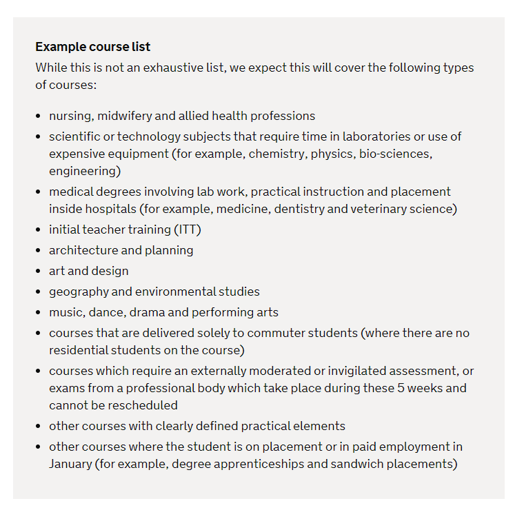 These are the people you might want to allow back "first". Quite what a small and specialist institution all of whose students fit one of these bullets is to do is never mentioned obviously.