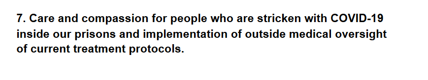 What are the steps to make Michigan a more humane and just place, not to mention safer? Here's a start--one of seven demands from grassroots advocates close to the problems and the solutions. Listen please <a href="/GovWhitmer/">Governor Gretchen Whitmer</a>, <a href="/HeidiWashington/">Heidi Washington</a>.

 #LetMIPeopleGo #FreeThemAll