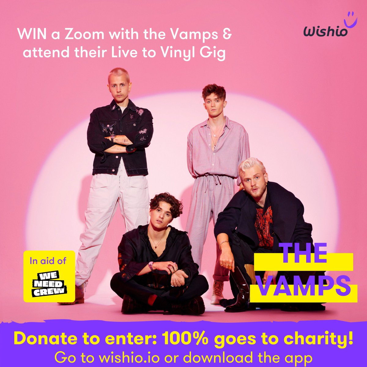 You can enter with a chance to win tickets to our Live to Vinyl experience on 16th December along with some merch & a zoom call with us, on Wishio. All of the money raised via @getwishio will be going to the @weneedcrew charity. To enter, donate here wishio.io/events/thevamps 🌸