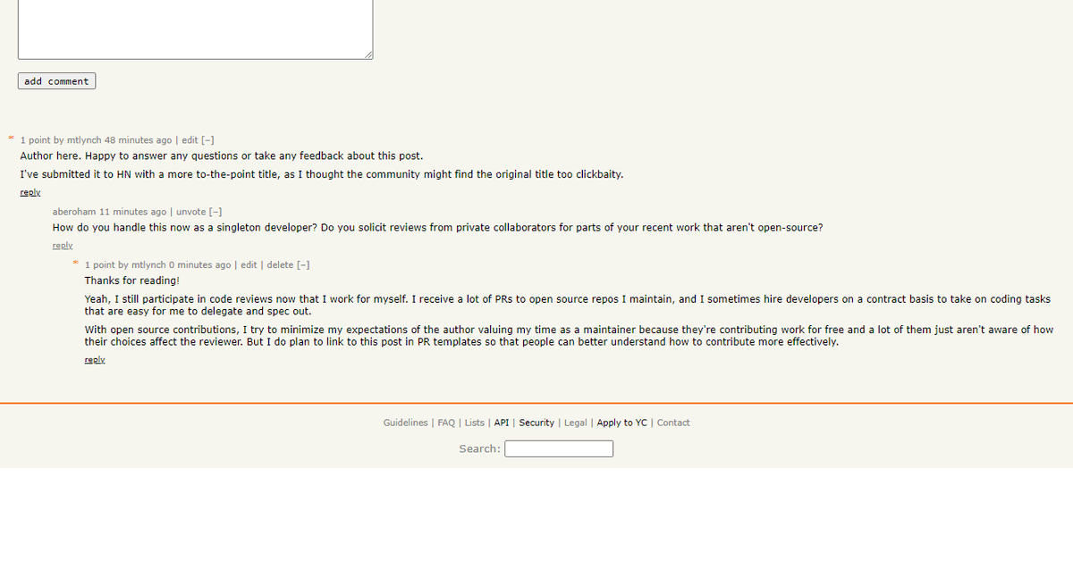 I answered the question just to keep discussion going. I almost always begin comments by thanking the commenter for reading. I think it sets a nice tone and it reminds me to be in a gracious mindset in responding.