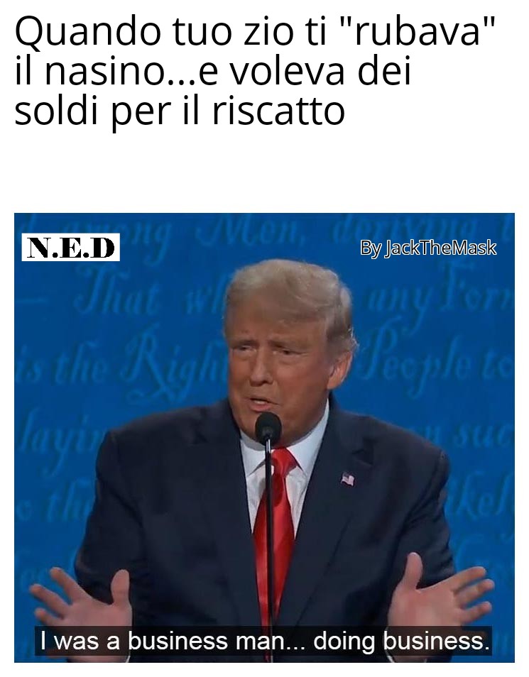 ENerdismo's tweet photo. Meledetto!!!
#meme #memes #memeita #memeItalia  #memedivertentiita #memeitaliani #nerdismo #nerdismoedintorni #jackthemask #instamemes #funnymemeita #trump #presidenttrump #trumpmemes #trumpmeme #memetrump #nasino #zio #zioenipote #buisness #buisnessman #doingbusiness  #riscatto https://t.co/QVKXHOIkcD