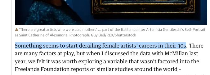 spoiler: it's not 'motherhood', it's fatherhood. https://www.theguardian.com/artanddesign/2020/dec/02/motherhood-taboo-art-world-sold-out-bourgeoisie