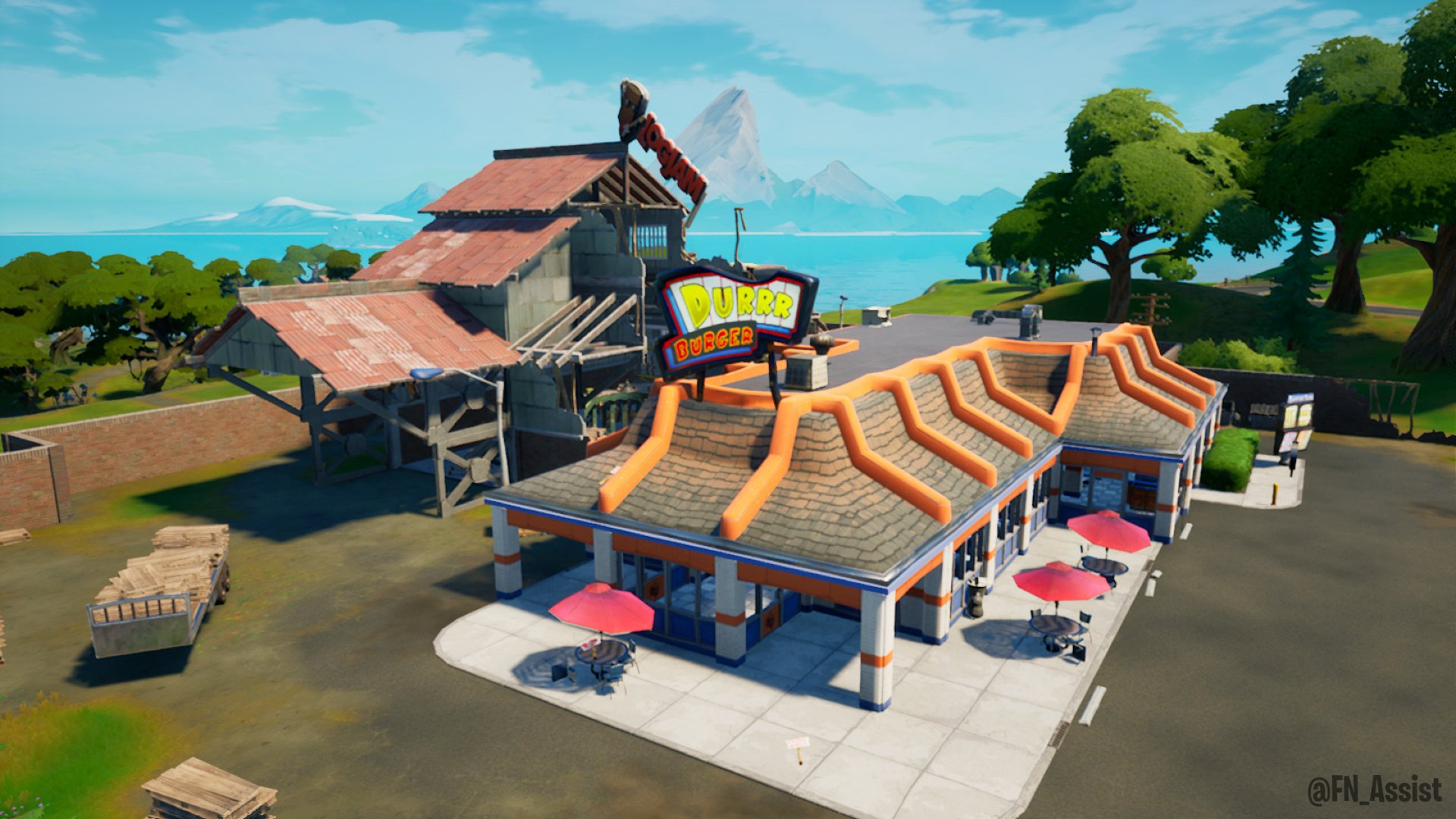 Fnassist Durrr Burger Smashes Its Way Through Logjam Woodworks Also In The Same Relative Place From The Chapter 1 Island Fortnite T Co Aide8jeba8 Twitter