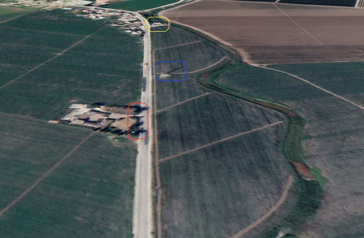 Geolocation shows the videos to have been filmed on a road in Hatay's Kumlu district (as mentioned by cameraman), directly across the border from Afrin. (7/10)location: 36.373391, 36.540253