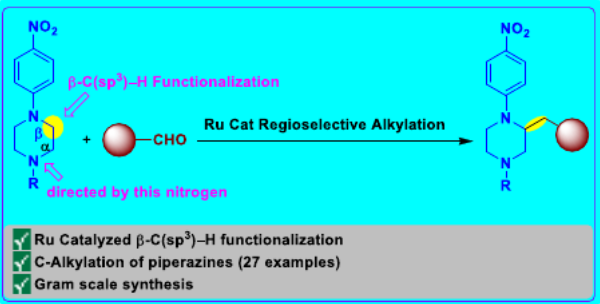AdvSynthCatal's tweet photo. Just accepted communication by Surisetti Suresh and co-authors: #Ruthenium Catalyzed #Regioselective β‐C(sp3)–H Functionalization of N‐Alkyl‐N'‐p‐nitrophenyl Substituted #Piperazines using #Aldehydes as Alkylating Agents https://t.co/VpZFFaDUXF https://t.co/Y72wfw6Nep