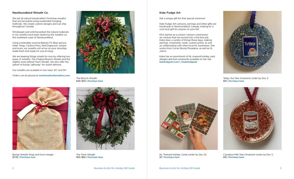 BizArtsNL's tweet photo. Nothing would spruce up your home for the holidays more than a natural, handcrafted #Christmas wreath from the Newfoundland Wreath Company - check it out (and many other fantastic creations) in our Local Holiday Gift Guide! #HandcraftedWithHeart
https://t.co/HFuCTIo0BN https://t.co/8E7xfcT4tq