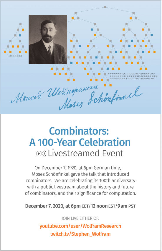 stephen_wolfram's tweet photo. Before Turing machines, before even Gödel's theorem, there were combinators ... and they did universal computation ... way ahead of their time.  Getting ready to celebrate their centenary ... and chart their future... https://t.co/0SHTUP3aOB