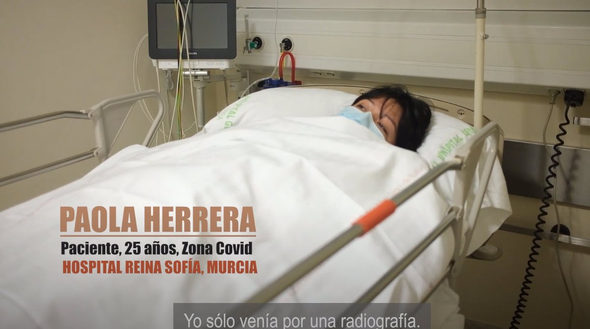 7. Escuchen también a los pacientes. Paola Herrera, sólo 25 años, positiva por Covid, nos habla desde su cama en Urgencias mientras espera ingresar en planta."Yo sólo venía por una radiografía".