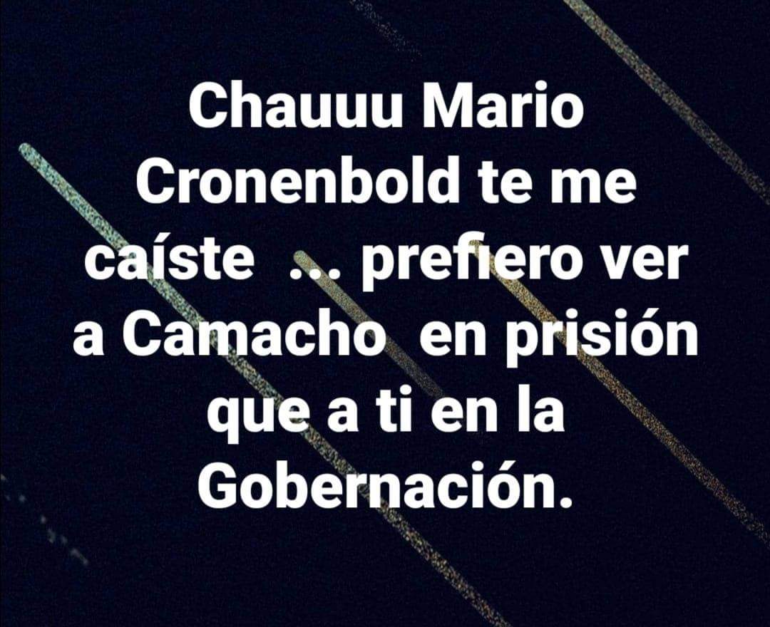 LaLabsoy's tweet photo. Saben el día de hoy y DECEPCIÓN Y CAIDA DE MARIO CRONENBOLD, qué parece que LO DOBLARON CON PLATA o CON AMENAZAS
Tal vez tenga cola de paja y por ahí lo controlan. BAJA TU CANDIDATURA CRONENBOLD
EL QUE ES MÁS CRUCEÑO QUE BOLIVIANO, SIEMPRE TRAICIONA A BOLIVIA https://t.co/T7qP10nLfs