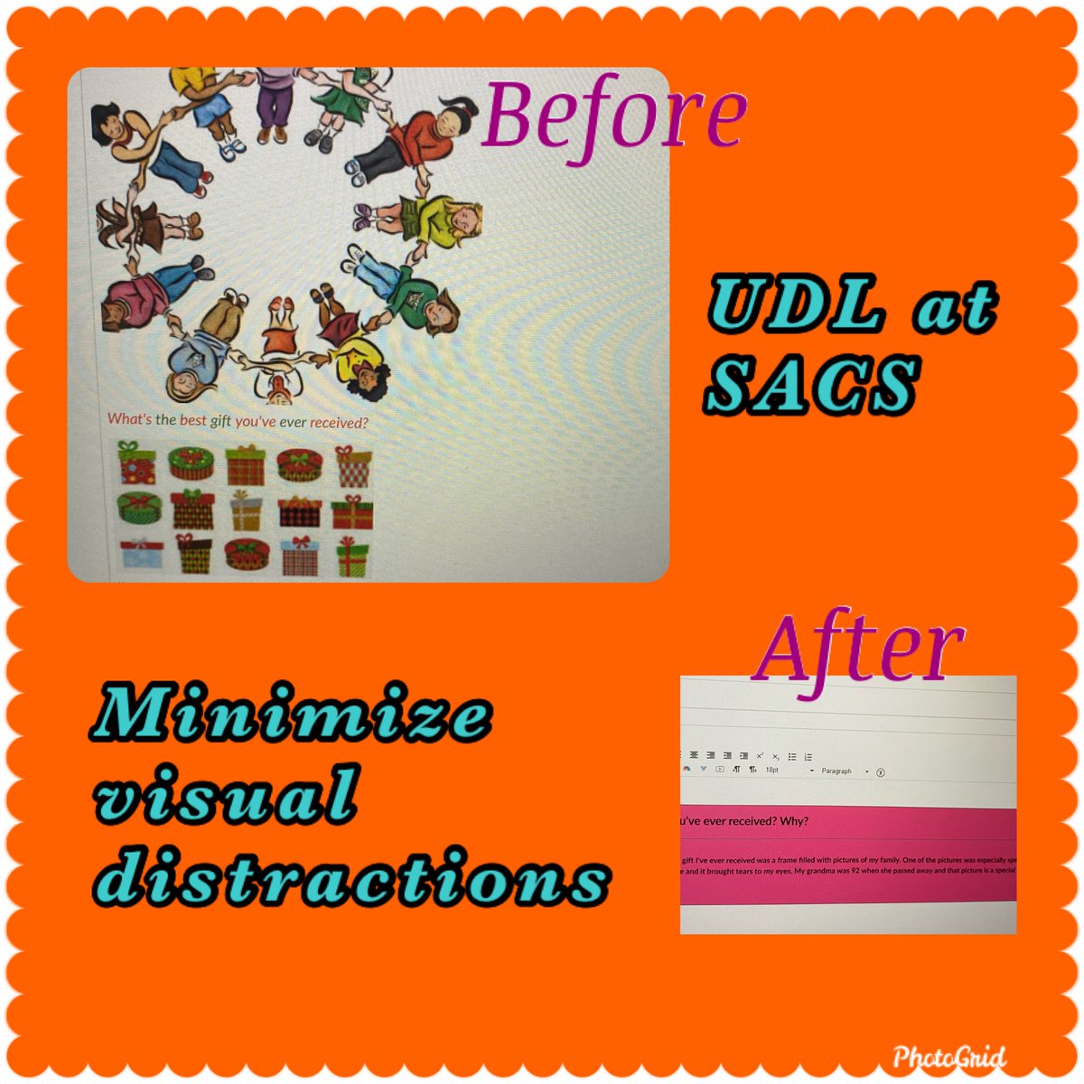 MissWallaceWMES's tweet photo. @levelupteacher @sacsk12tweets @WMES_ELEM As teachers, we think our lessons need lots of pictures, colors, and fonts. The truth is, less is more! By limiting the visual distractions we are able to reach more learners! #UDLatSACS #LessIsMore #EssentialForSomeUsefulForAll https://t.co/1D1SBZyZVF