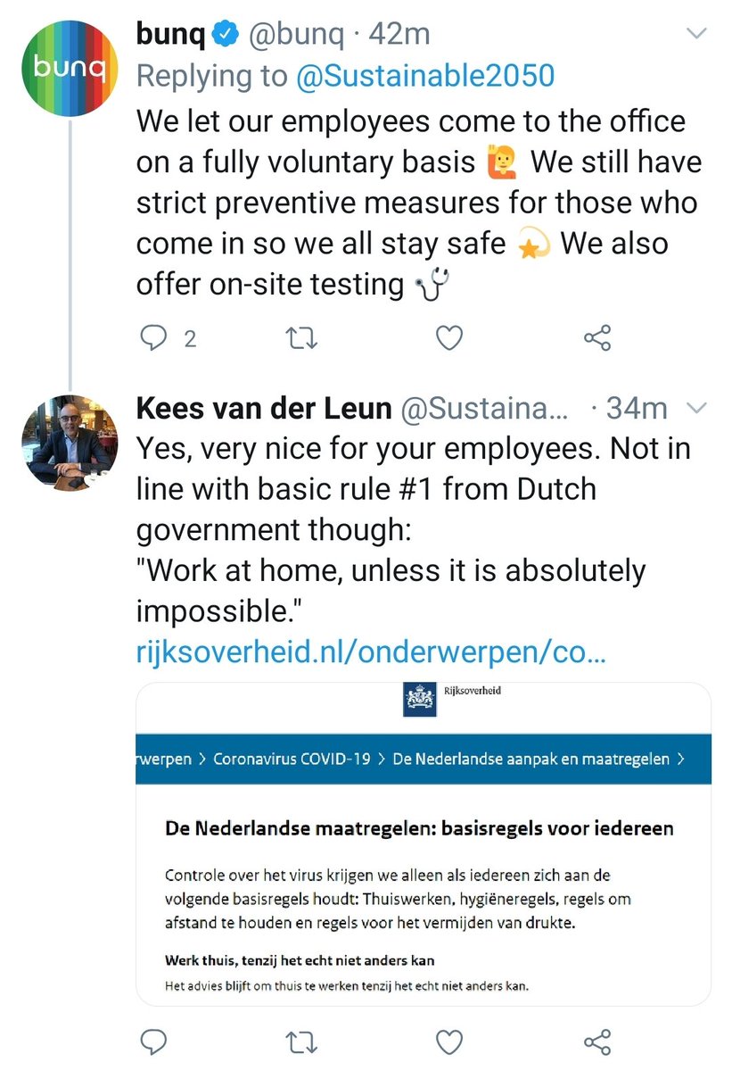 Here's his employer,  @bunq: They think that it's OK to let the employee decide. Thanks for replying, but that's not the case.