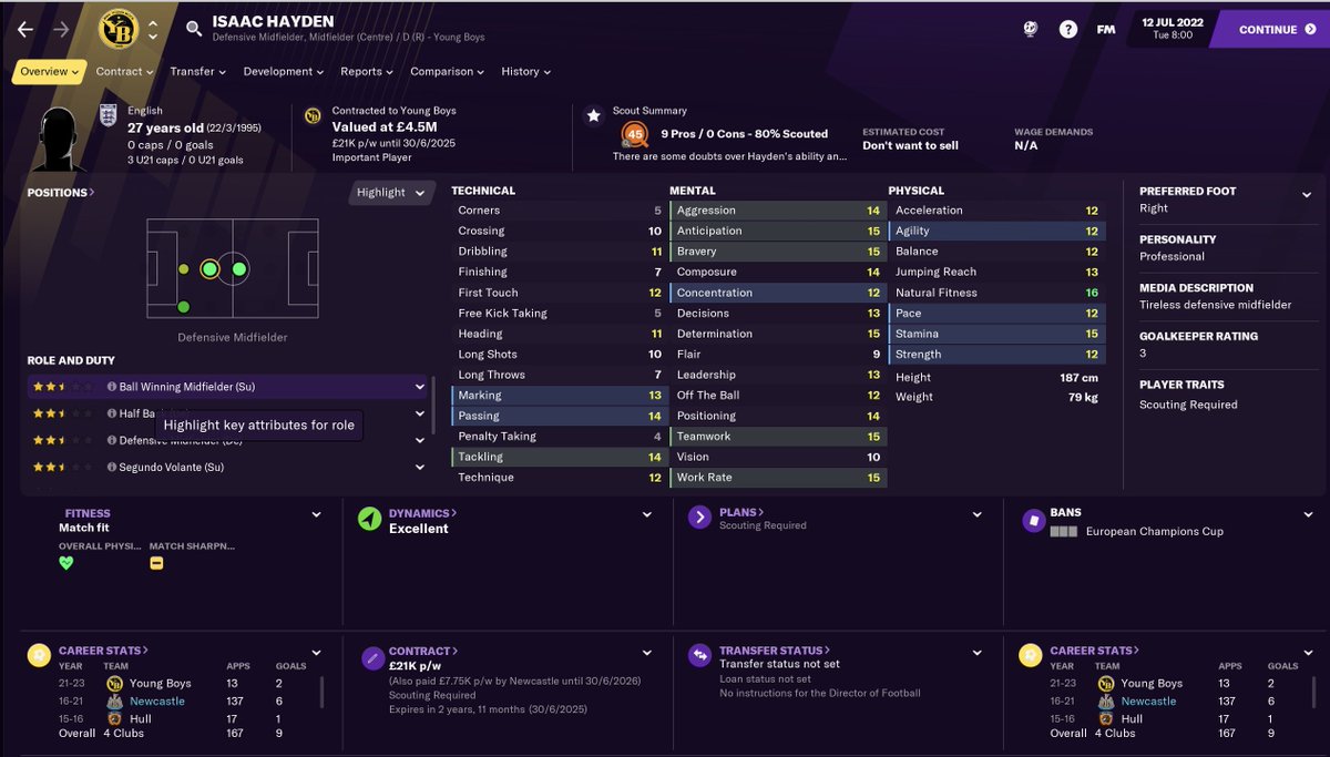 TRANSFERS OUT - Winter 21/22After all the squad moves, two players started to see their game time get decreased and agitated for a move away from  #NUFC so it was time to say goodbye to:Isaac Hayden (MC) - £5m to Young BoysLuis Abram (DC) - £20m to SH Shenhua #FM21  