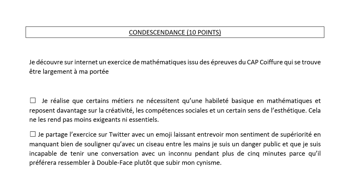 rachidowsky13's tweet photo. Contrôle surprise : avez-vous le niveau en condescendance pour avoir un compte Twitter ? 🙃 https://t.co/ZOWZ1dmLnb