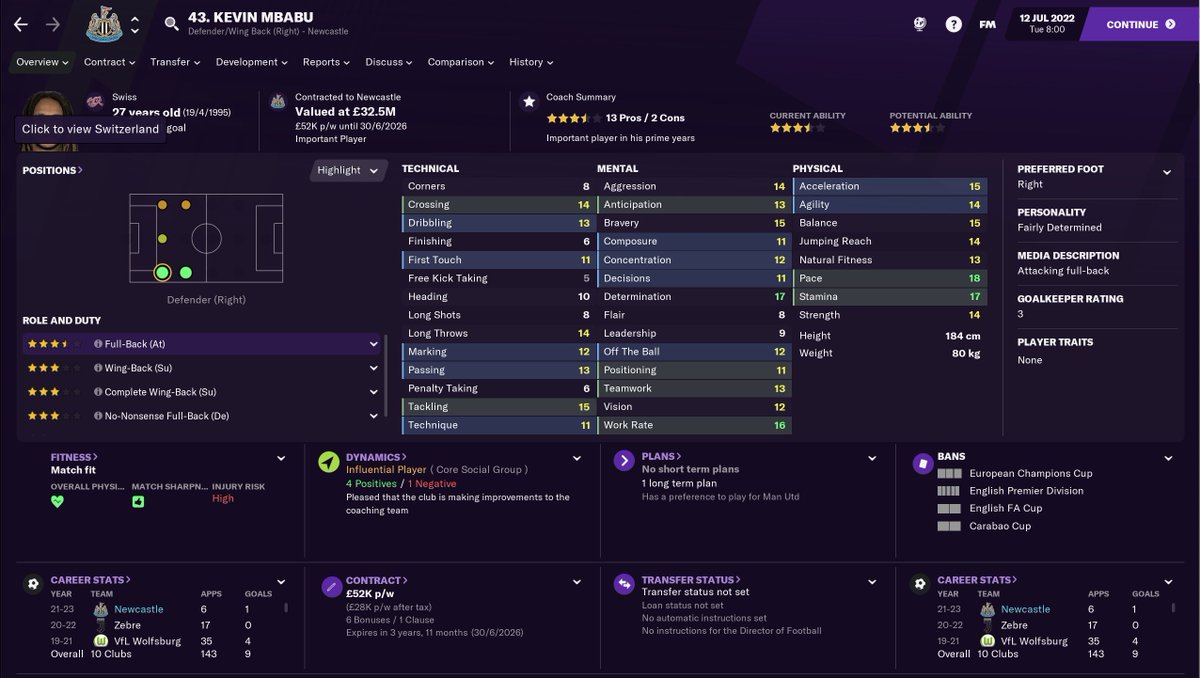 TRANSFERS IN - Winter 21/22With some money left over, an exciting opportunity to own one of the worlds finest young players became a reality. Also, another player arrived to help with our 'Home Grown' quota'sJude Bellingham (MC) - £34mKevin Mbabu (DR) - £13.25m #FM21    #NUFC