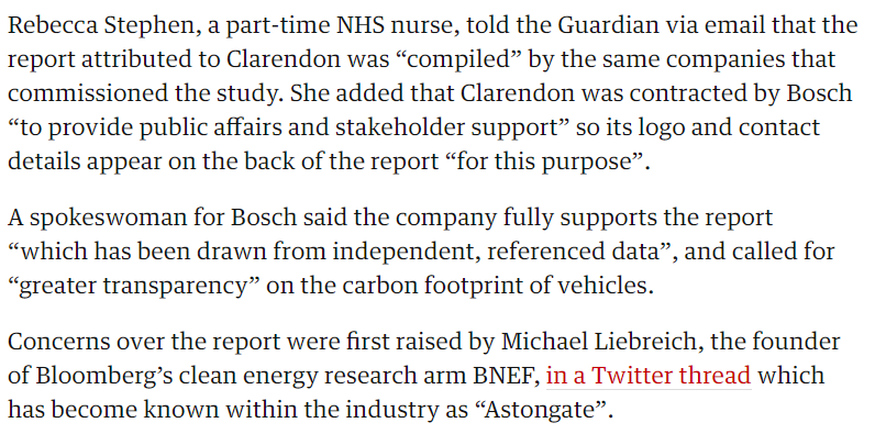 Some extra tidbits of information to our  #AstonGate anti-EV story as reported by the  @guardian:(Also some factual inaccuracies: e.g. reducing payback km by 3x does not mean reducing EV emissions by 3x.) https://www.theguardian.com/business/2020/dec/02/aston-martin-pr-firm-anti-electric-vehicle-study