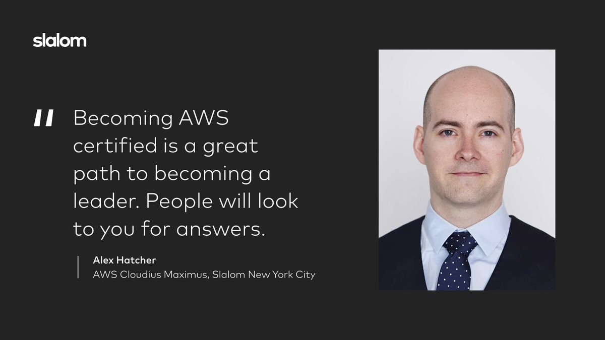 Slalom Atlanta (@slalomatl) on Twitter photo Alex Hatcher, a solution architect in Slalom NYC, has achieved his 6th specialty <a href="/awscloud/">Amazon Web Services</a> certification, making this his 12th certification overall! Only a few people at Slalom have earned the title of Cloudius Maximus, or achieving all 12 certifications. Congratulations, Alex! Alex Hatcher, a solution architect in Slalom NYC, has achieved his 6th specialty <a href="/awscloud/">Amazon Web Services</a> certification, making this his 12th certification overall! Only a few people at Slalom have earned the title of Cloudius Maximus, or achieving all 12 certifications. Congratulations, Alex!