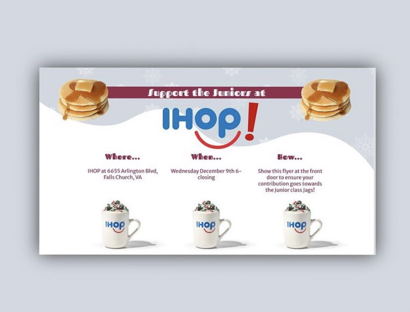 fchsclassof2022's tweet photo. Calling all JAGS! Come support the class of 2022 on 12/9/20 at IHOP🥞 https://t.co/kkrYeYcsu6