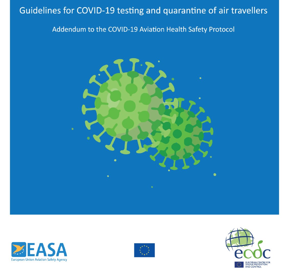 ECDC_EU's tweet photo. #JustPublished jointly with @EASA:
Guidelines for #COVID19 testing and #quarantine of air travellers - Addendum to the Aviation Health Safety Protocol

Read the full text here: https://t.co/jMMmJr5HLV https://t.co/M6S02TOIy2