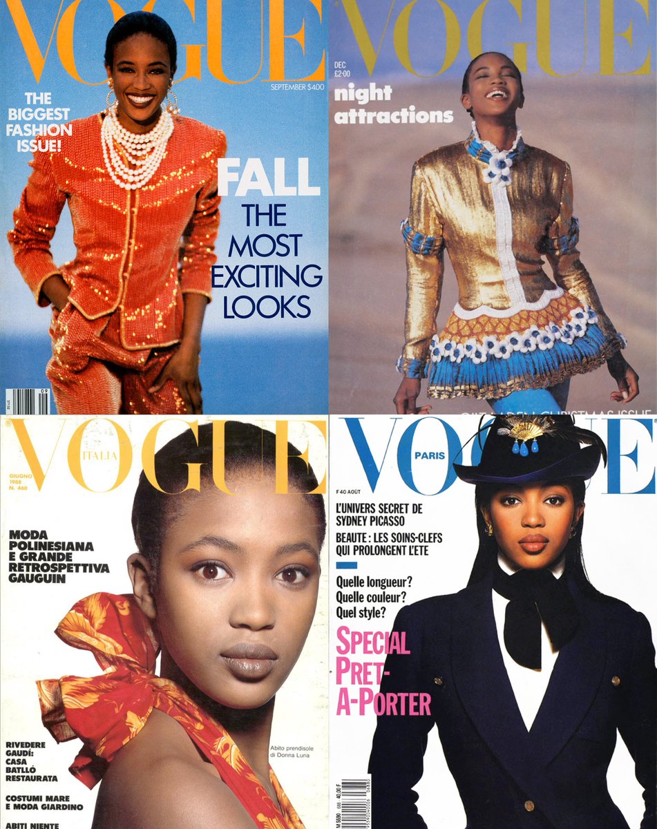 Naomi CampbellIn order: Vogue US September 1989Vogue UK December 1987Vogue Italia August 1988Vogue Paris June 1988