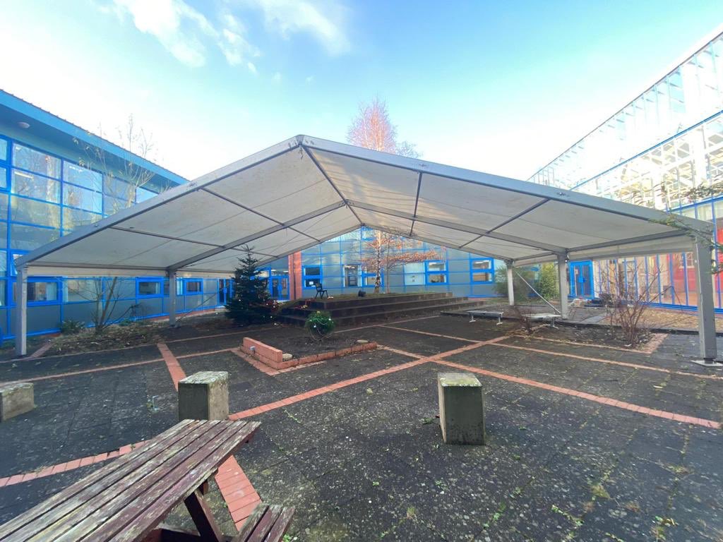 PHSparents's tweet photo. Great news! Outdoor shelters now in place thanks to local Greenfields Marquees ( Murdo former Head Prefect! ) with grant from ⁦@SBCEducation1⁩  -such great partnership ⁦@PeeblesHigh⁩ and ⁦@PHSparents⁩ Thank you all !  👏👏👏👏 https://t.co/9j7Db1wb0g