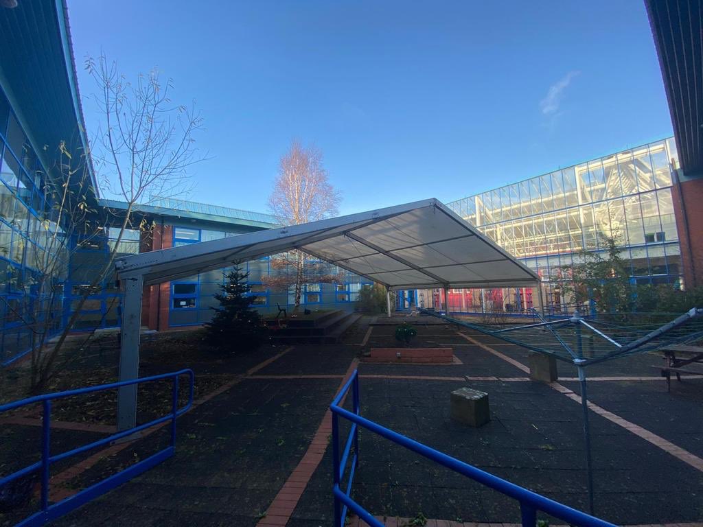 PHSparents's tweet photo. Great news! Outdoor shelters now in place thanks to local Greenfields Marquees ( Murdo former Head Prefect! ) with grant from ⁦@SBCEducation1⁩  -such great partnership ⁦@PeeblesHigh⁩ and ⁦@PHSparents⁩ Thank you all !  👏👏👏👏 https://t.co/9j7Db1wb0g