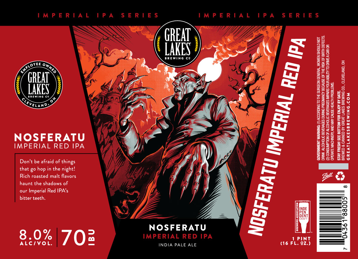 OriglioBev's tweet photo. Great Lakes to release their Imperial Red IPA, Nosferatu, in cans -- sporting some fresh new artwork #hopart https://t.co/GwFF08raUA