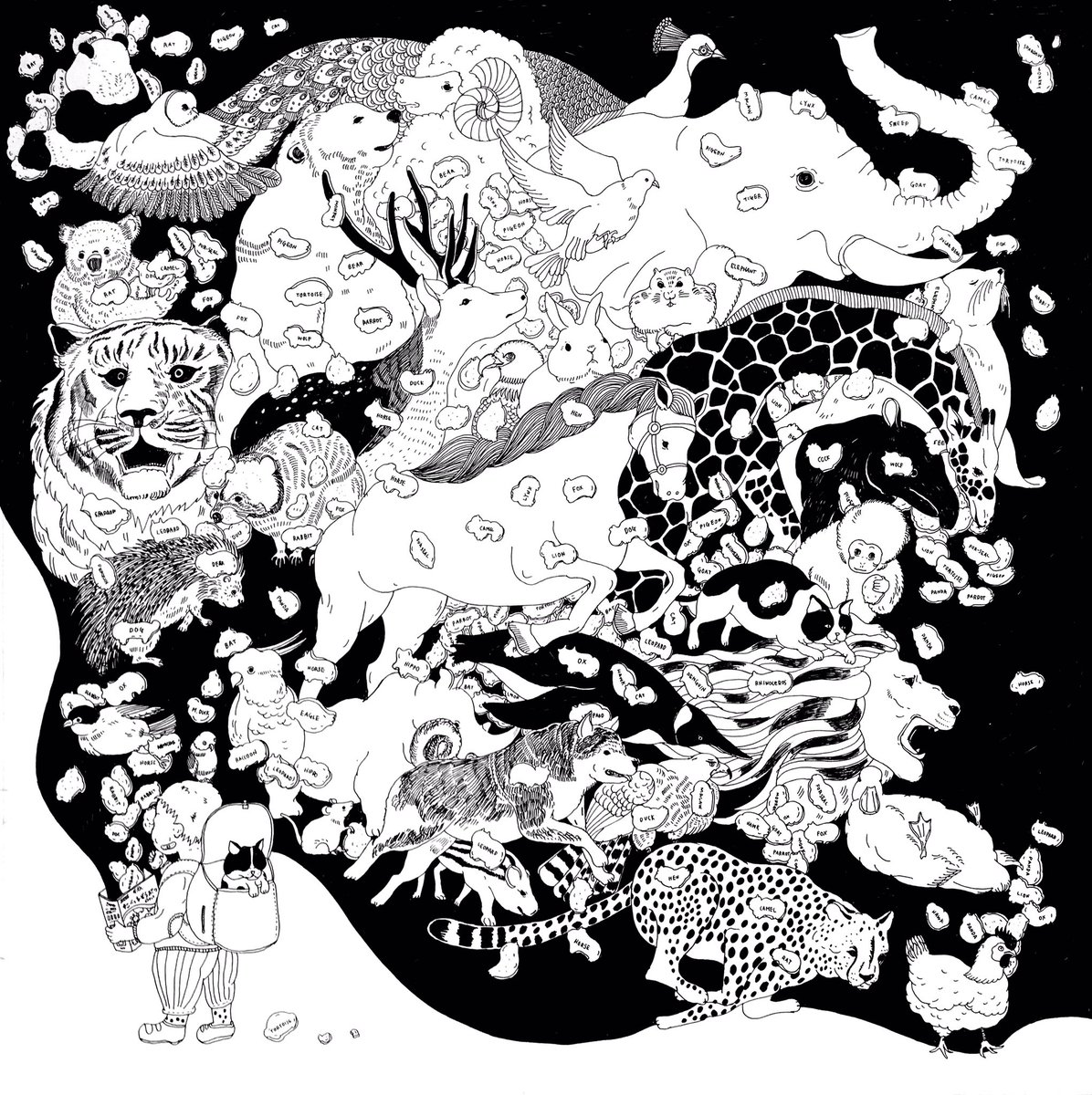 たべっ子動物を、もしゃもしゃ食べてる息子を見て、ビスケットの動物たちが本当に動物になってこっそり逃げてくのを想像して、ぼーっとしてしまう私。
#子育てあるある #赤ちゃんのいる生活 #アート #アートのある暮らし　#子育てママ　#art #baby #pendrawing