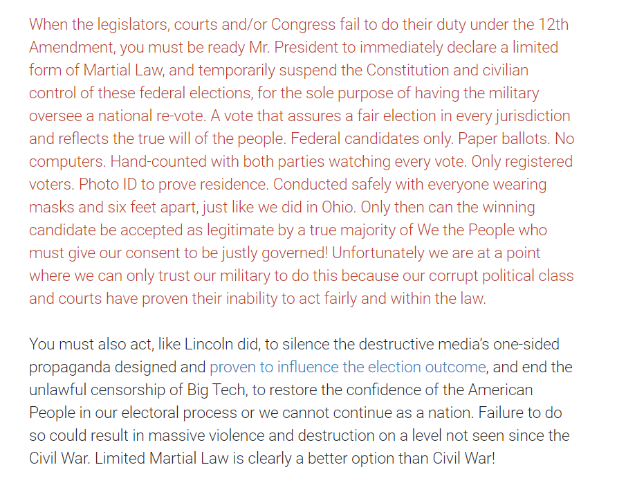 Big pro-authoritarian energy in Trumpland today:The president's (recently pardoned) former national security adviser, Mike Flynn, shared a message encouraging President Trump to "temporarily suspend the Constitution," impose martial law and "silence the destructive media."