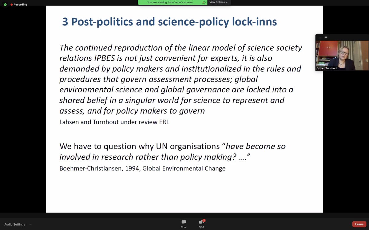 3 issues that lock in the science-policy contract, and a suggestion for transforming it by diversifying, democratizing, questioning power (not just responding to global policy elites), from  @EstherTurnhout