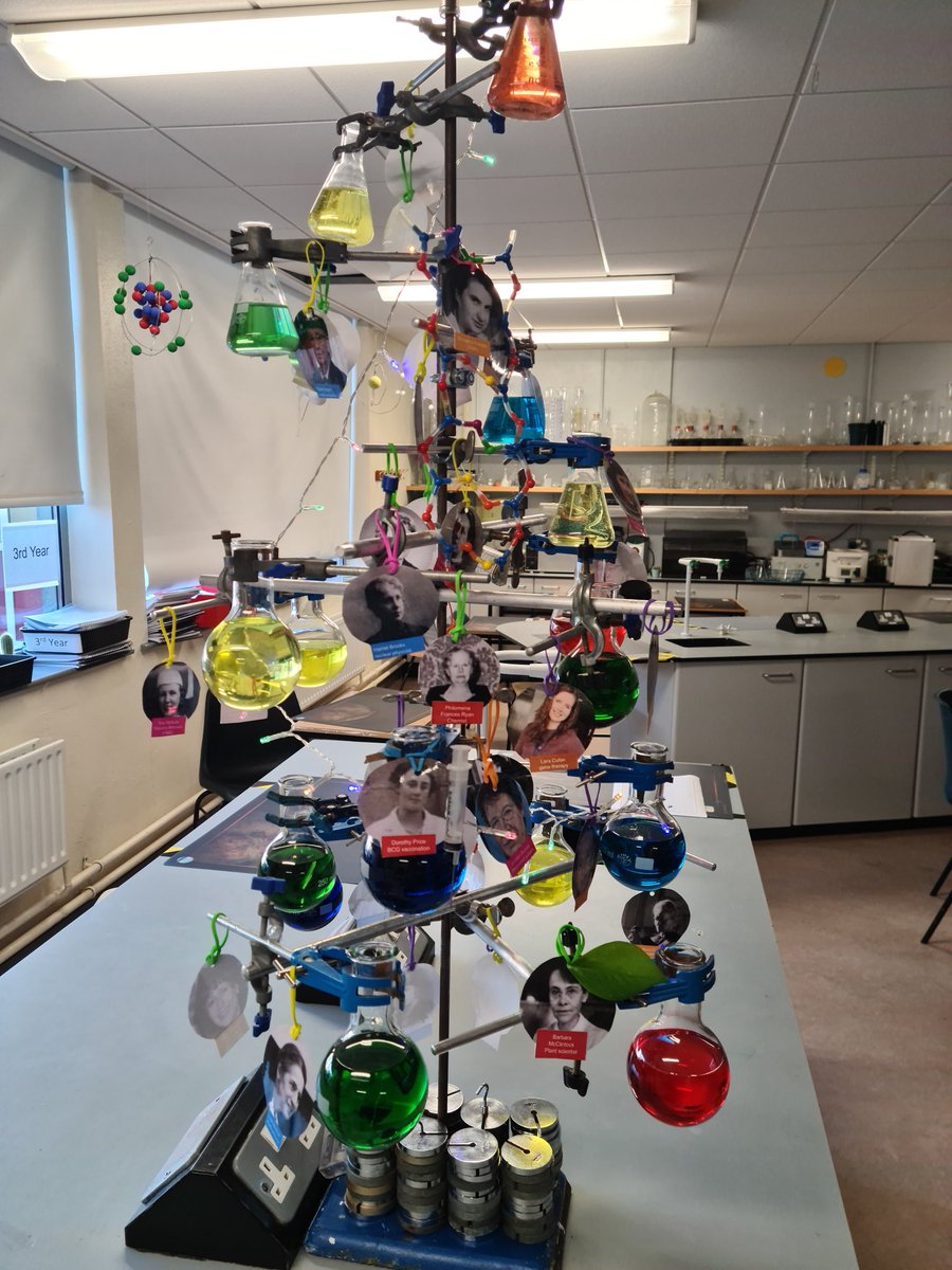 Mikekav66's tweet photo. Happy Christmas with a  #chemistree celebrating women in science. Couldn't possibly limit it to chemistry  @DrJohnODonoghue. https://t.co/zyQAZBfTTy