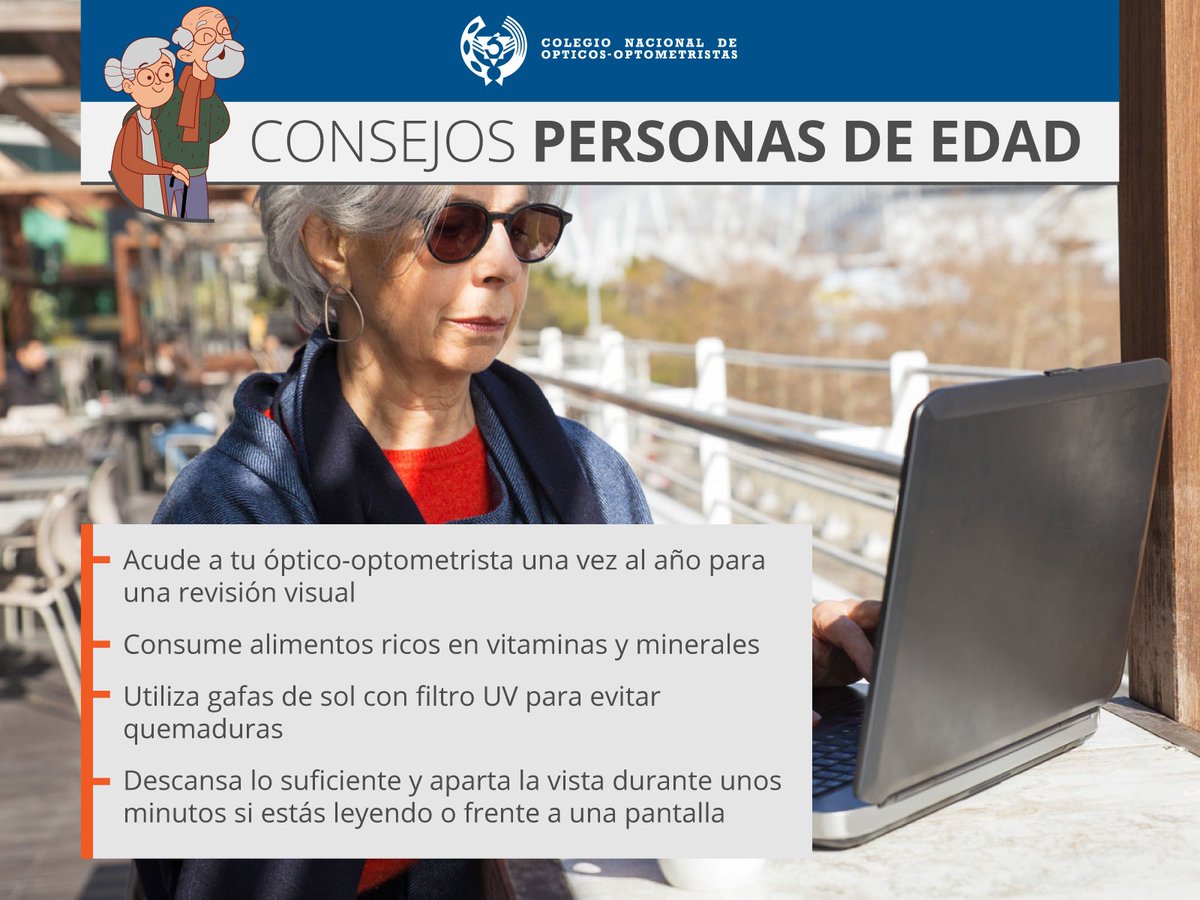 CNOO_Spain's tweet photo. ¡Sigue estos consejos sobre salud visual que ofrecemos para personas de edad avanzada! 👀✍ℹ

#SaludVisual #Visión #CNOO https://t.co/kkMpf5ilRm