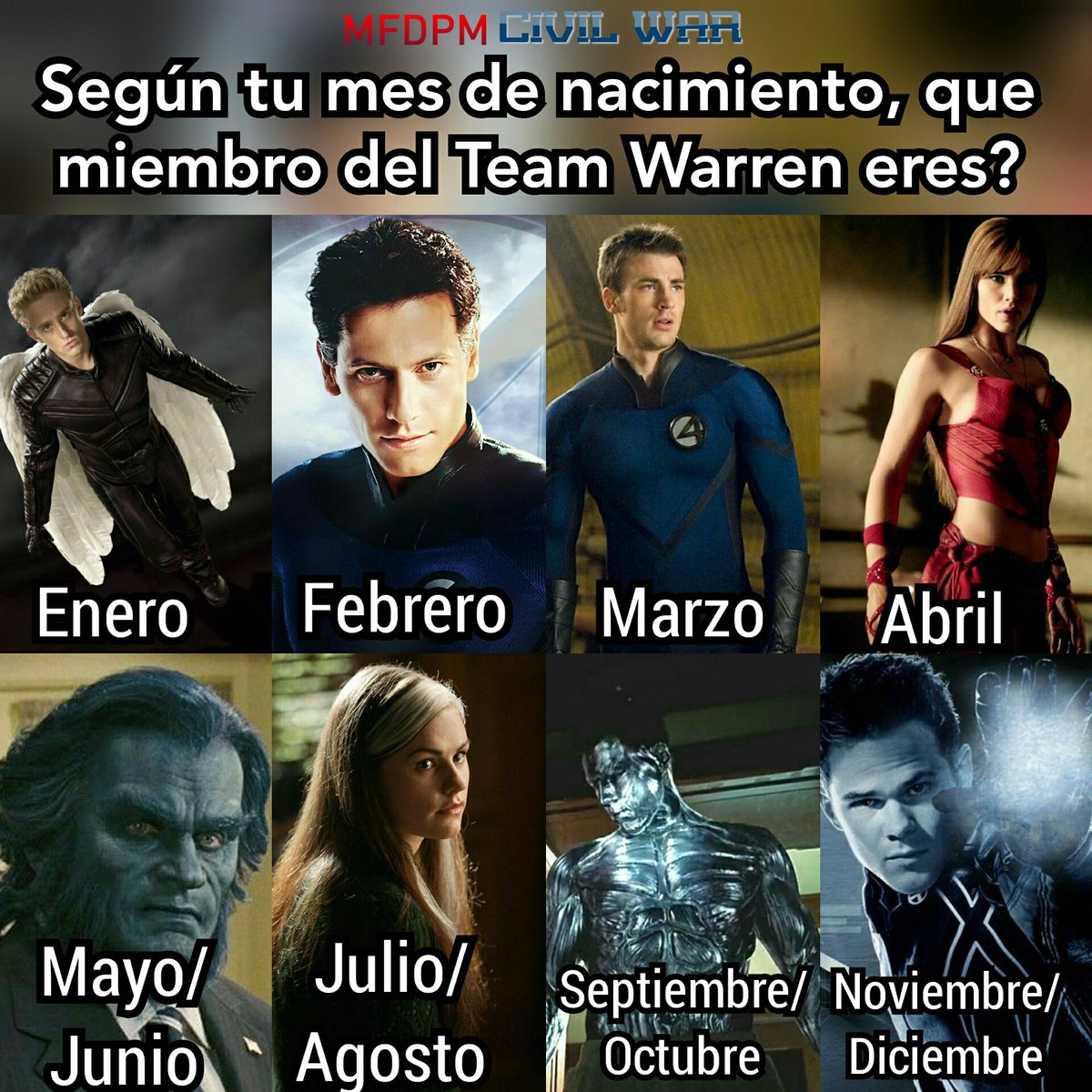 MFDPmarvel's tweet photo. Comenta con un gif que miembro del #TeamWarren te toco según tu mes de nacimiento!

Recuerda que el primer capítulo de #CivilWar ya esta disponible en #Wattpad: https://t.co/udK1TNY19E https://t.co/snFWYxLtPg